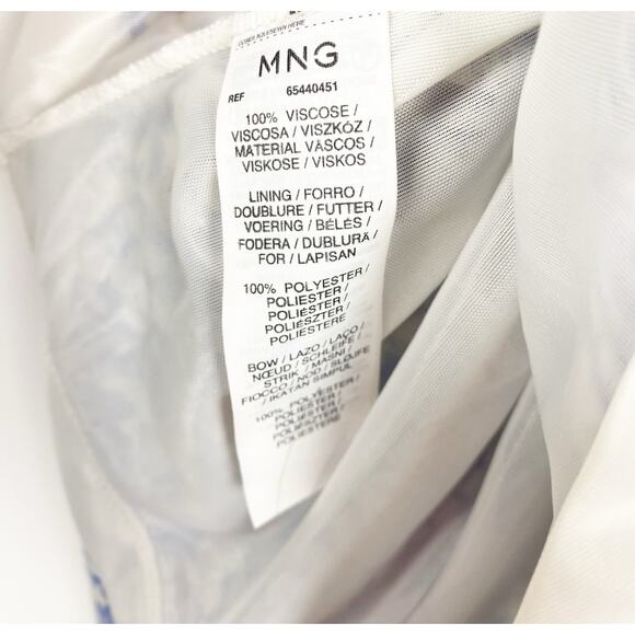 MNG by Mango Paisley Sheath Dress Blue White Knee Length With Sash Womens Size M - Picture 7 of 13